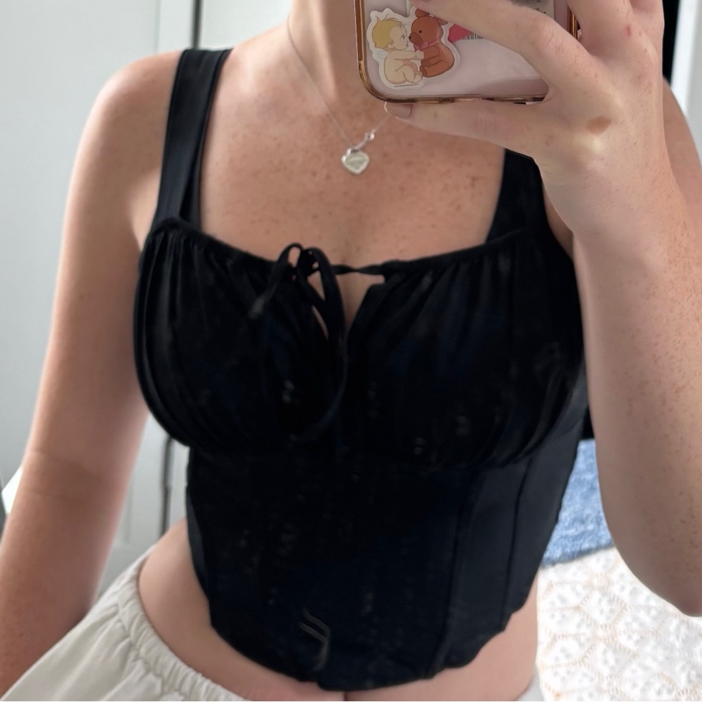 Kendall & Kylie Black Lace-Up Tank Top